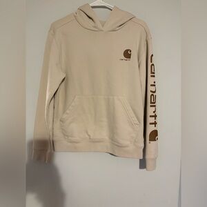 Carhartt Cream Pullover Hoodie with Brown Logo Sleeve